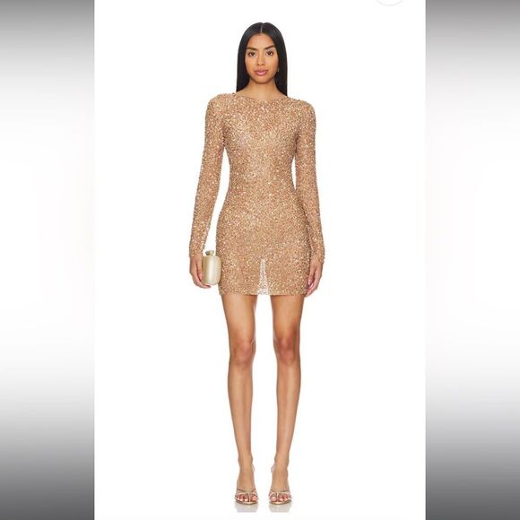 Retrofete Dresses & Skirts - RETROFÊTE Emani embellished beaded sequin mini dress Champagne size Medium